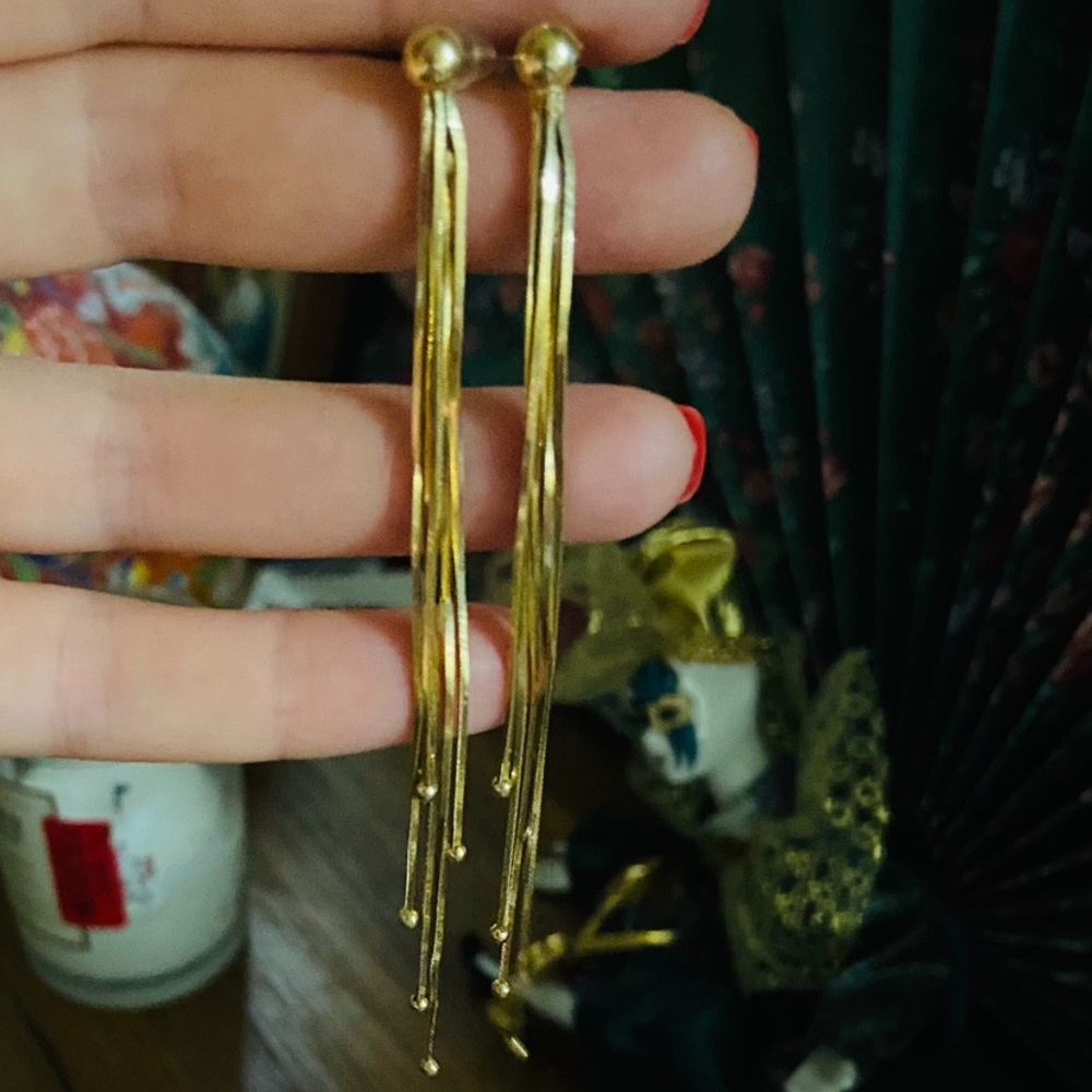 14 k solid gold long earrings